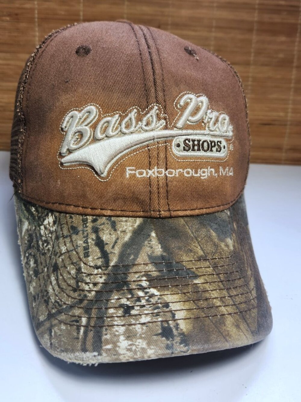 Bass Pro Shops Foxborough MA Hat Brown Realtree Camo Mesh Back Velcro Strap Cap